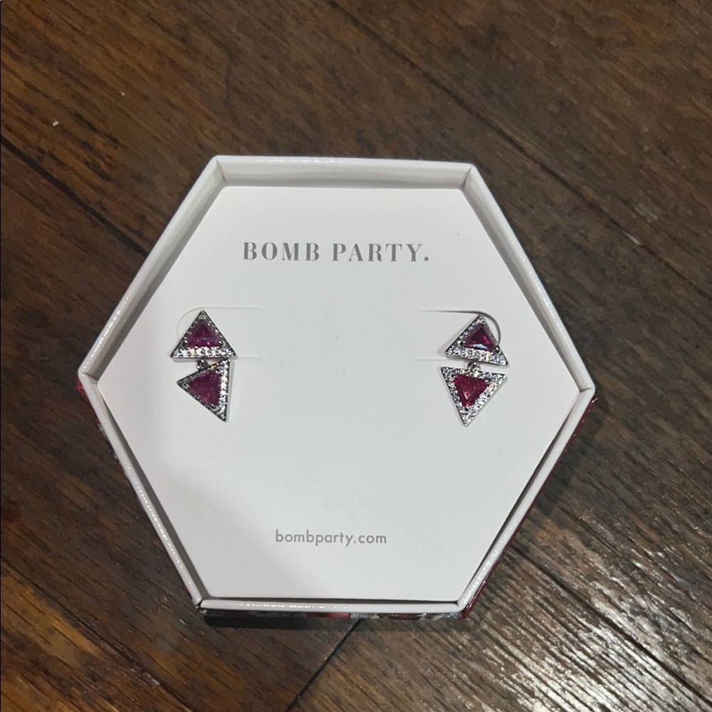 Bomb Party Silver and Red Geometric Earrings